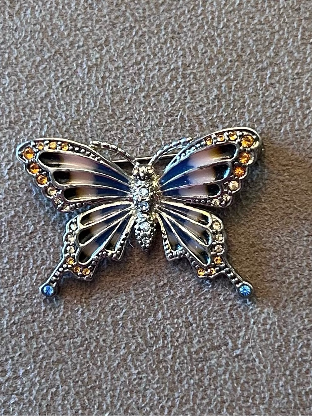 Monet Butterfly Crystal Brooch - Silver-Tone Metal and Enamel